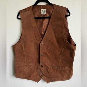 VintageSuedeRealLeatherButtonDownWesternCowboyVestBrownXL